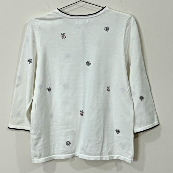 VTG CHRISTOPHER & BANKS (FLAWED) Cardigan M Ladybugs Embroidered Flowers Beads - Picture 2 of 9